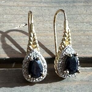 PAJ Prime Art & Jewel Teardrop Dangle Earrings Black Onyx-Like Stone Rhinestones